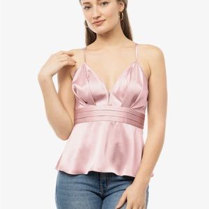 Naked Zebra| Pleated Waist Hammered Satin Top| color:silver| size S|new with tag